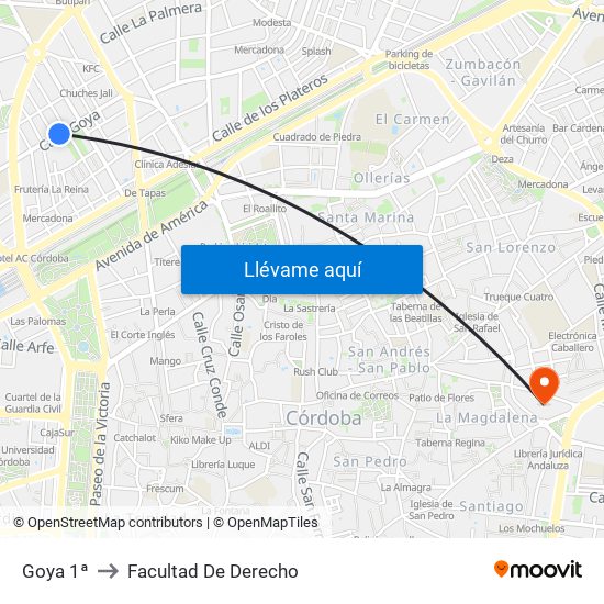 Goya 1ª to Facultad De Derecho map