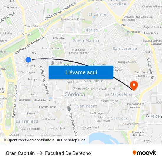 Gran Capitán to Facultad De Derecho map