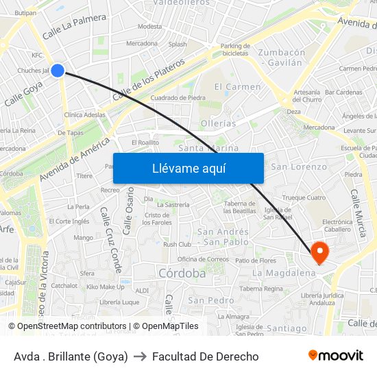 Avda . Brillante (Goya) to Facultad De Derecho map