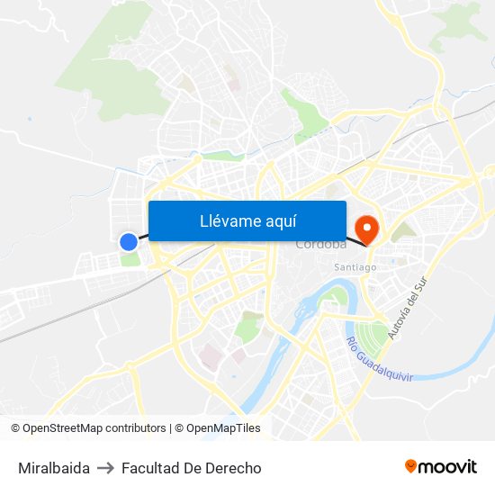 Miralbaida to Facultad De Derecho map