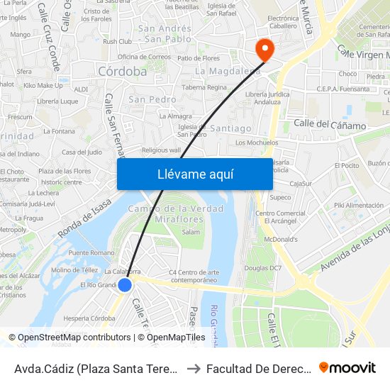 Avda.Cádiz (Plaza Santa Teresa) to Facultad De Derecho map