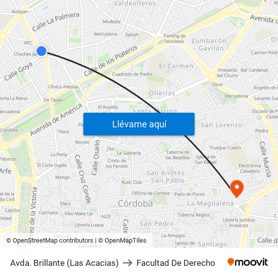Avda. Brillante (Las Acacias) to Facultad De Derecho map