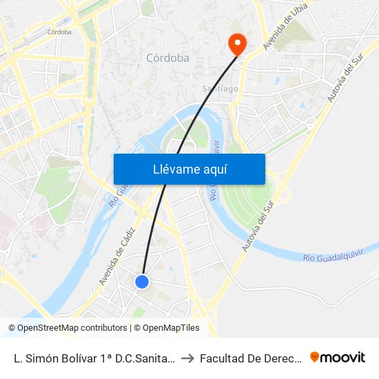 L. Simón Bolívar 1ª D.C.Sanitaria to Facultad De Derecho map