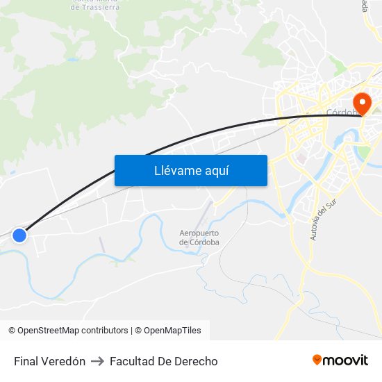 Final Veredón to Facultad De Derecho map