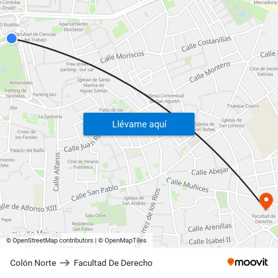 Colón Norte to Facultad De Derecho map