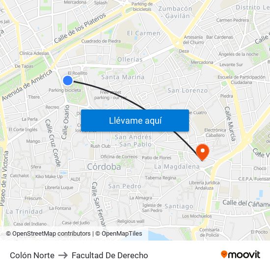 Colón Norte to Facultad De Derecho map