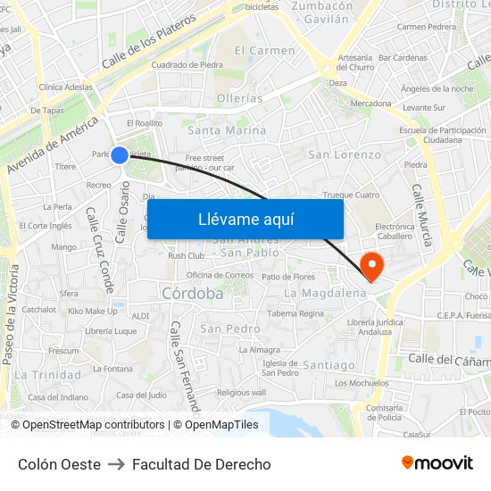 Colón Oeste to Facultad De Derecho map