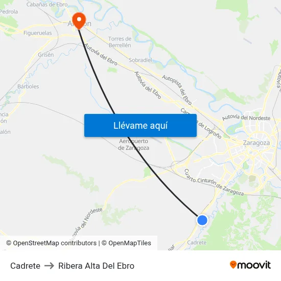 Cadrete to Ribera Alta Del Ebro map