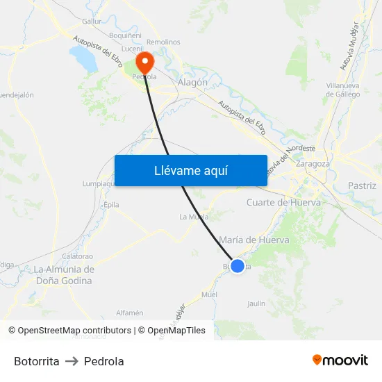 Botorrita to Pedrola map