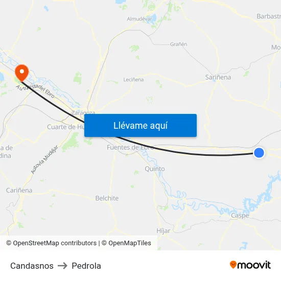 Candasnos to Pedrola map