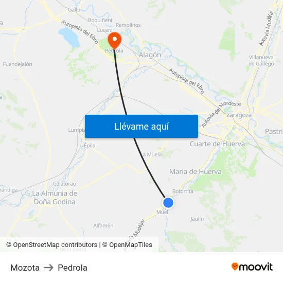 Mozota to Pedrola map