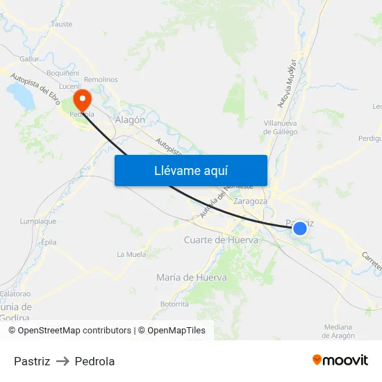Pastriz to Pedrola map