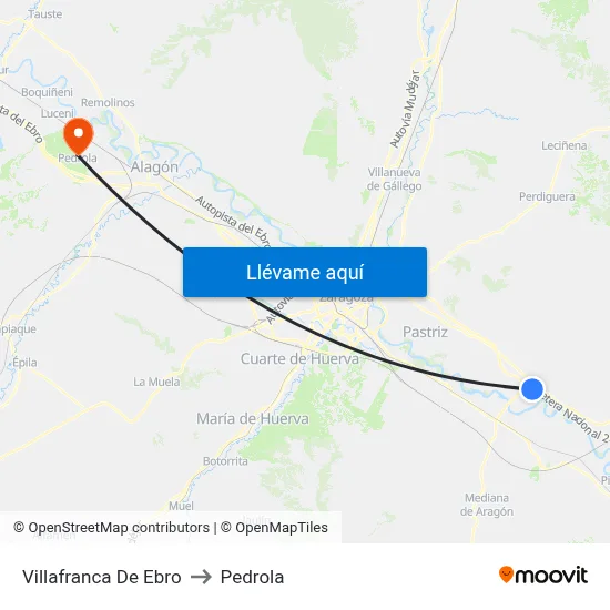 Villafranca De Ebro to Pedrola map