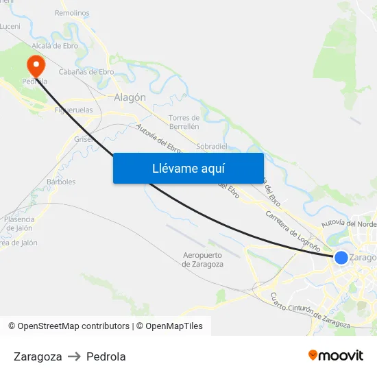 Zaragoza to Pedrola map