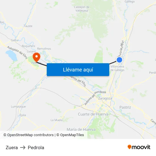 Zuera to Pedrola map