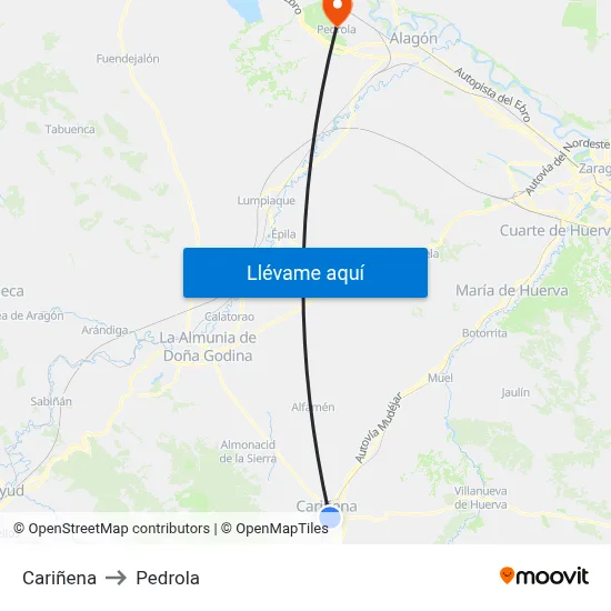 Cariñena to Pedrola map
