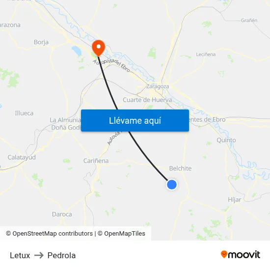 Letux to Pedrola map