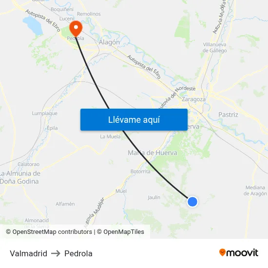 Valmadrid to Pedrola map