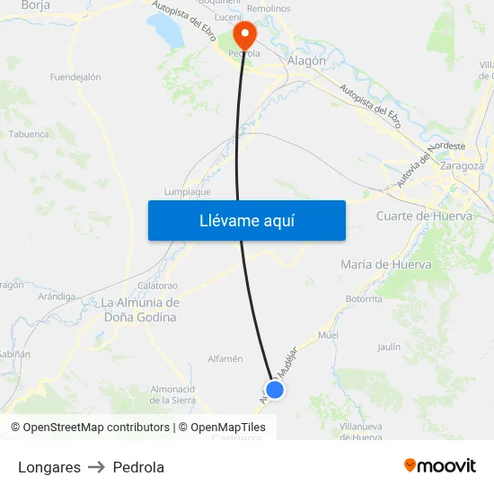 Longares to Pedrola map