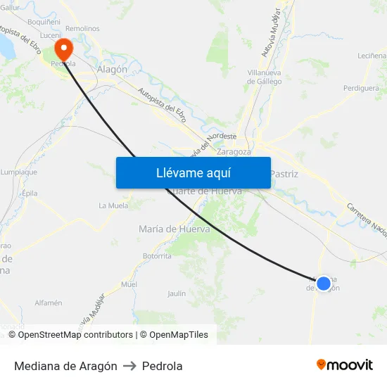 Mediana de Aragón to Pedrola map