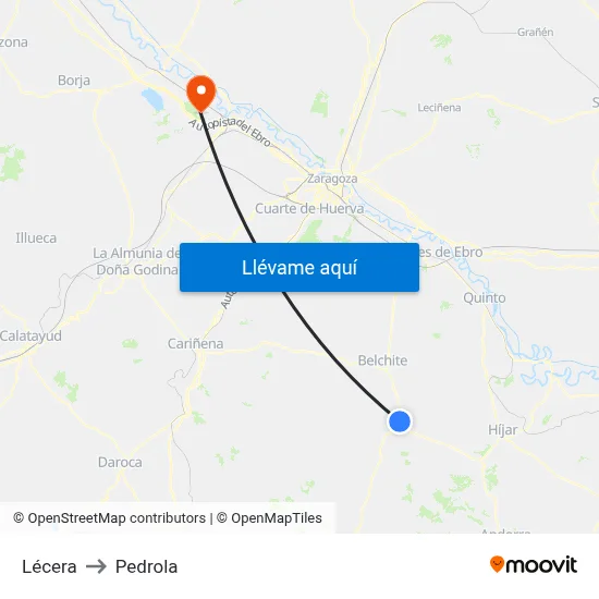 Lécera to Pedrola map