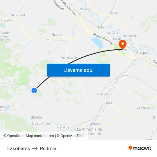 Trasobares to Pedrola map