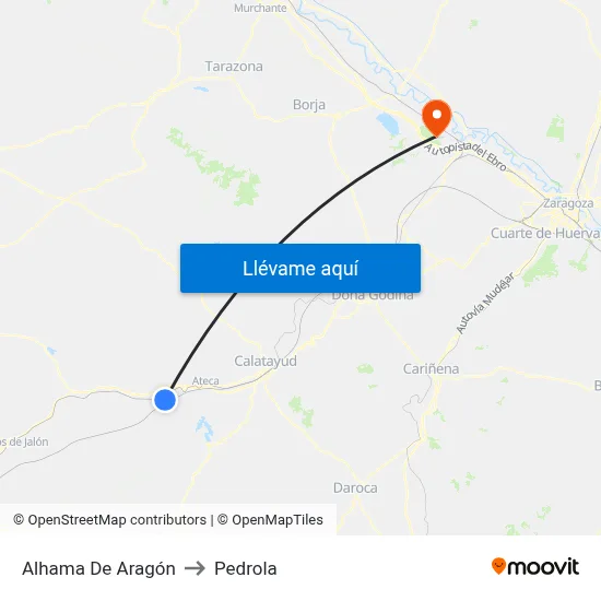 Alhama De Aragón to Pedrola map