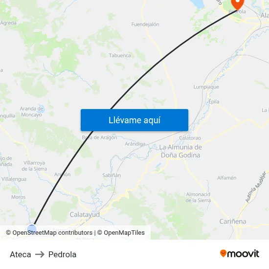 Ateca to Pedrola map