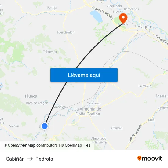 Sabiñán to Pedrola map