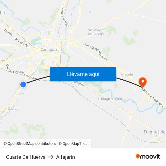 Cuarte De Huerva to Alfajarín map