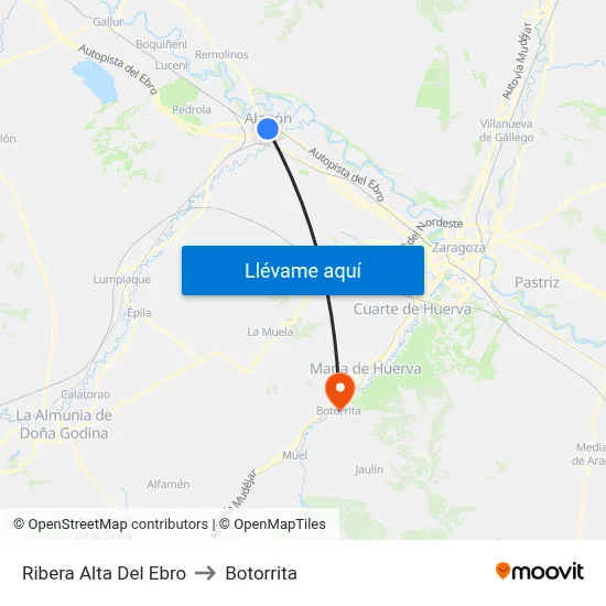 Ribera Alta Del Ebro to Botorrita map