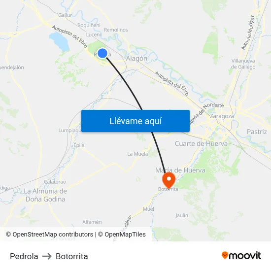Pedrola to Botorrita map