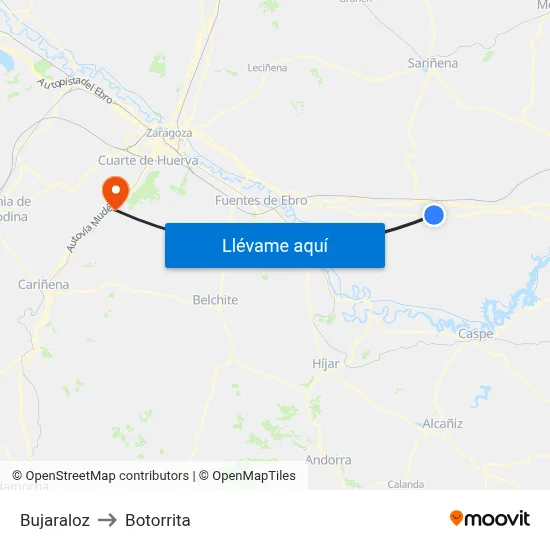 Bujaraloz to Botorrita map
