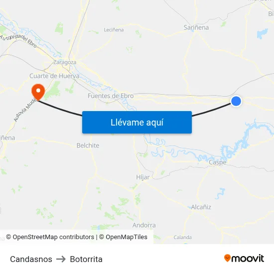 Candasnos to Botorrita map