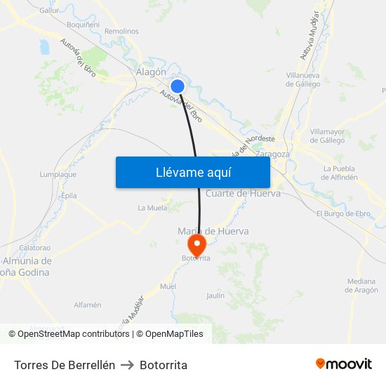 Torres De Berrellén to Botorrita map