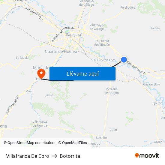 Villafranca De Ebro to Botorrita map