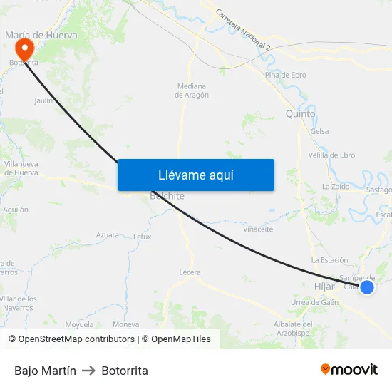 Bajo Martín to Botorrita map