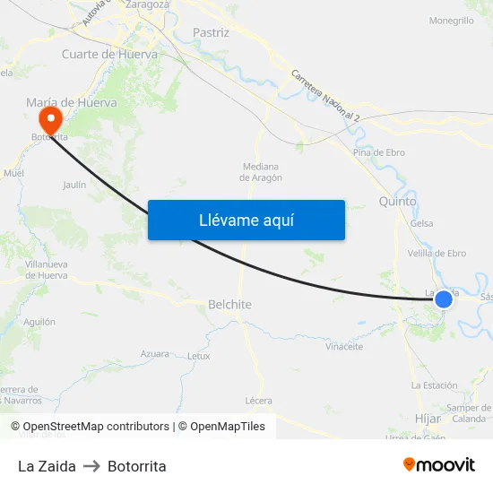 La Zaida to Botorrita map