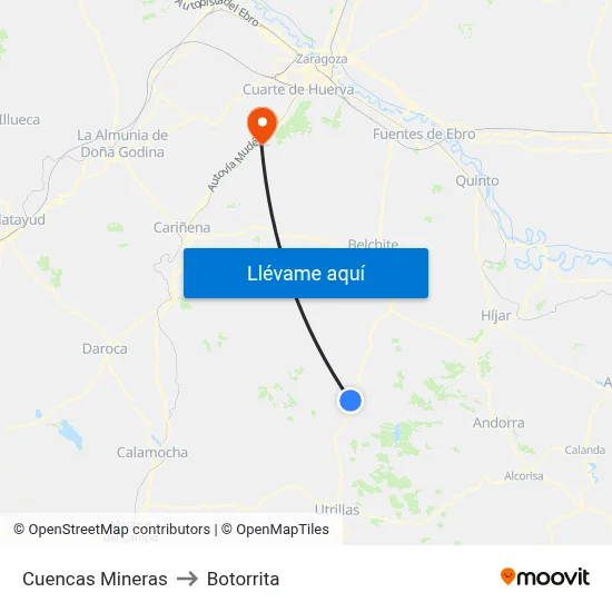 Cuencas Mineras to Botorrita map