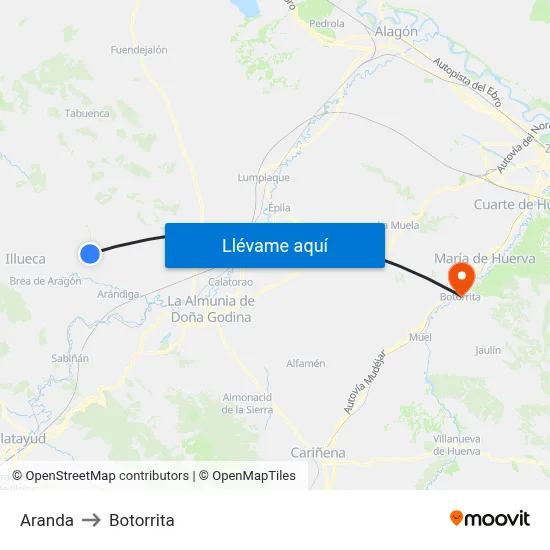 Aranda to Botorrita map