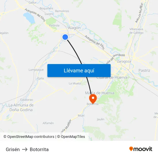 Grisén to Botorrita map