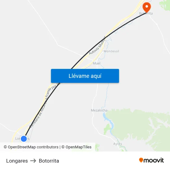 Longares to Botorrita map