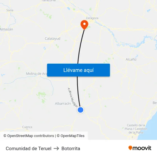 Comunidad de Teruel to Botorrita map