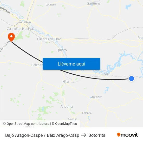 Bajo Aragón-Caspe / Baix Aragó-Casp to Botorrita map