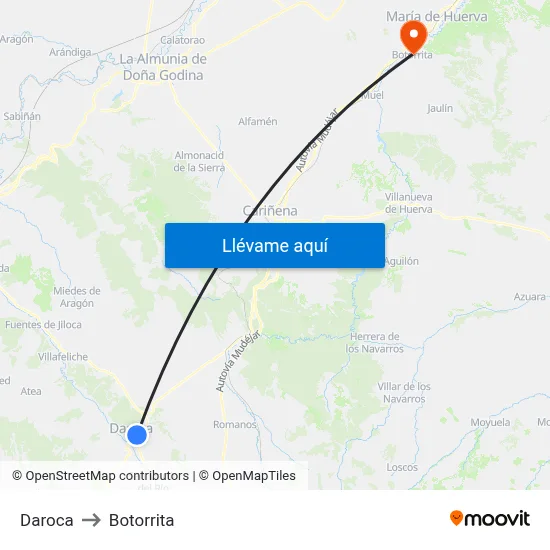 Daroca to Botorrita map