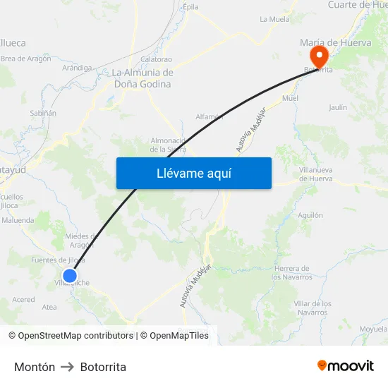 Montón to Botorrita map