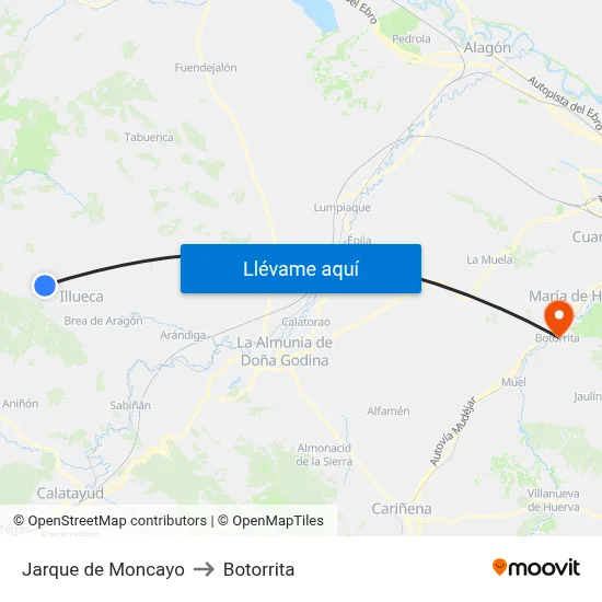 Jarque de Moncayo to Botorrita map