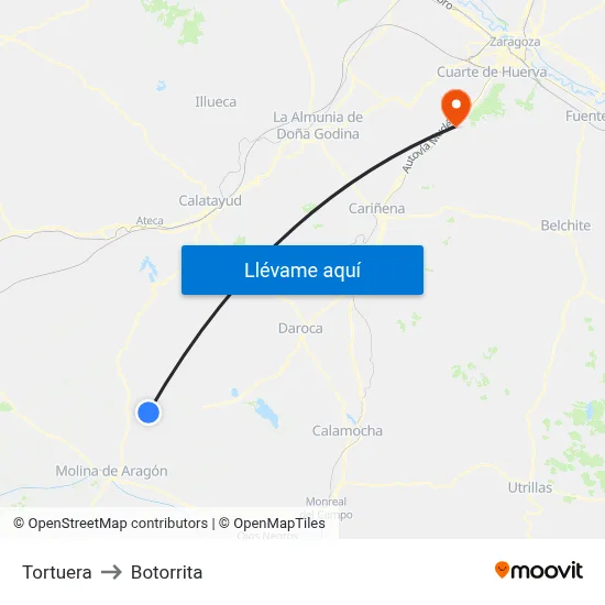 Tortuera to Botorrita map