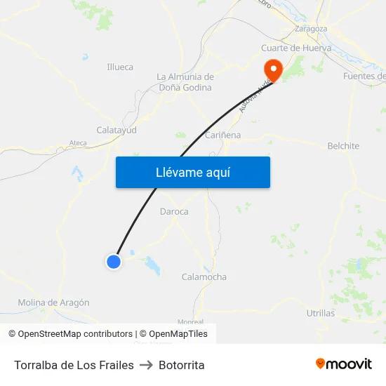 Torralba de Los Frailes to Botorrita map