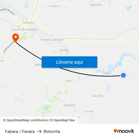 Fabara / Favara to Botorrita map